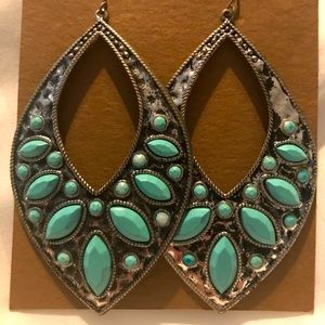 Distressed Metal Earrings with Turquoise stones